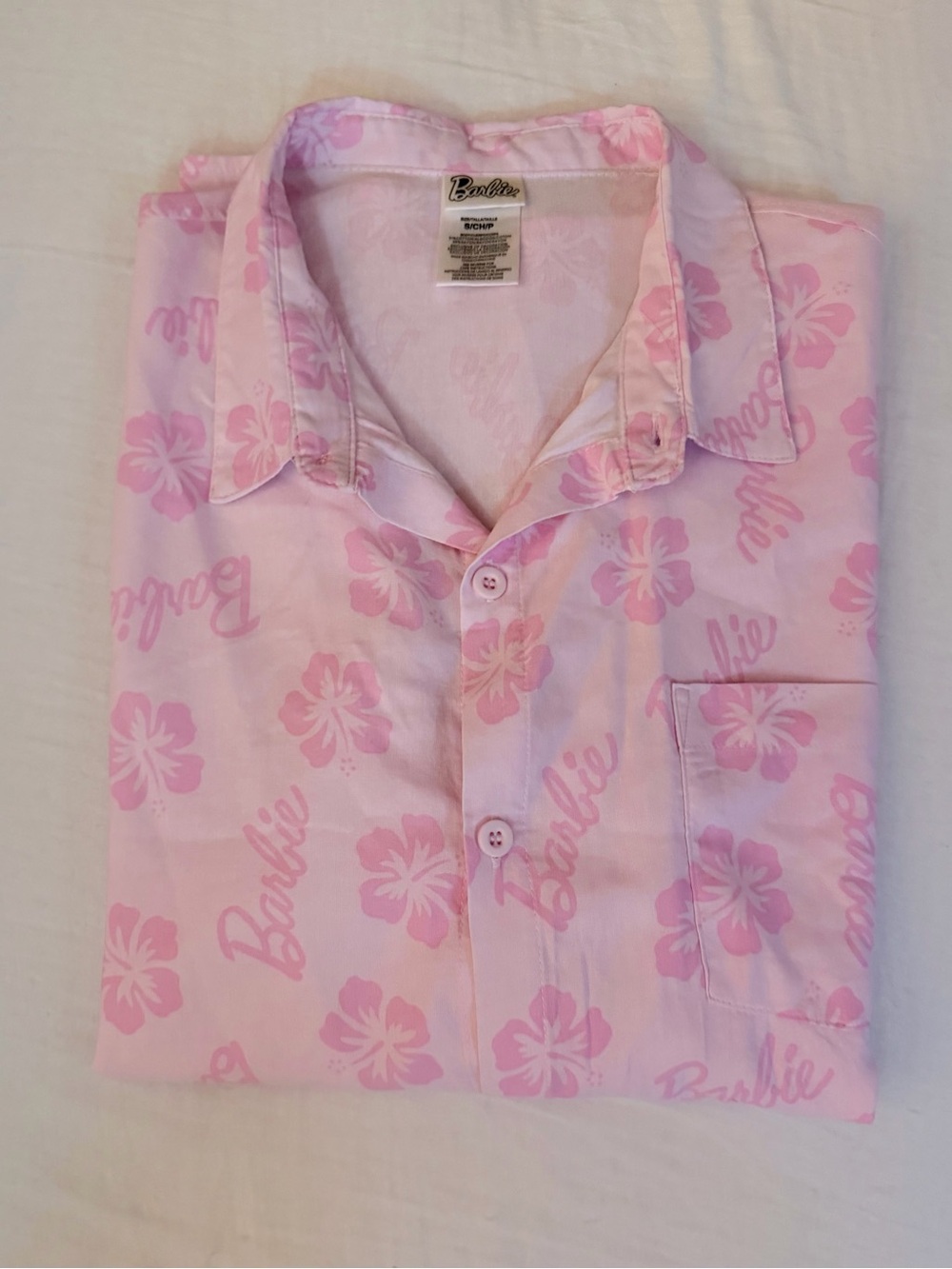 Barbie Pink Floral Camp Collar Shirt Size S